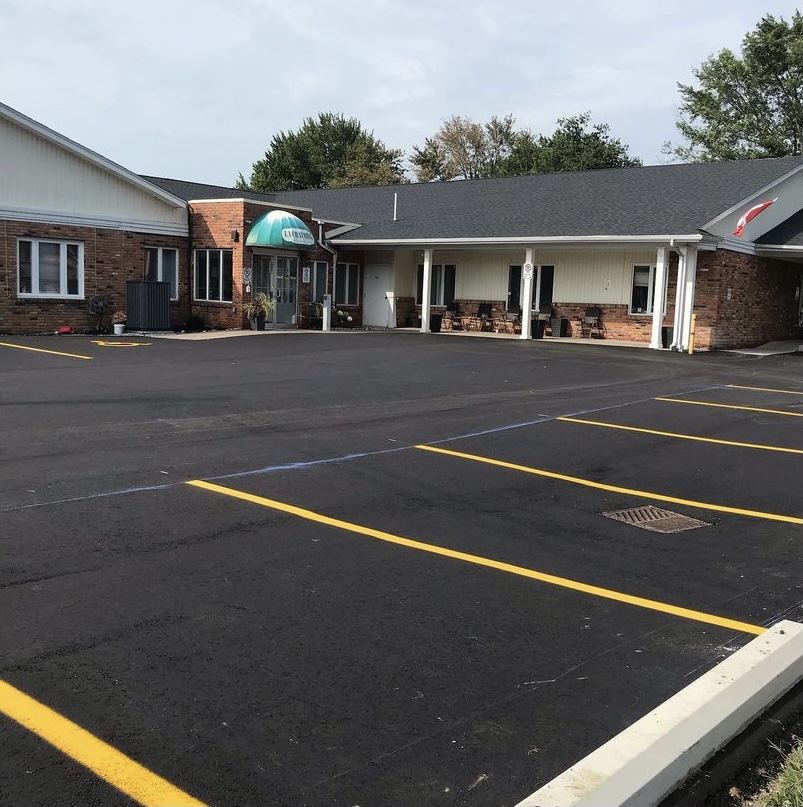 Freshly paved parking lot at retirement home